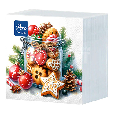 Салфетки бумажные Pero Deluxe, новогодние,Сладкое настроение, трехслойные, 33*33 см, 20 листов