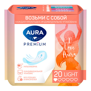 Прокладки ежедневные Aura PREMIUM MULTIFORM LIGHT ежедневные ультратонкие, 20 шт