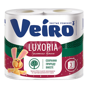 Бумага туалетная Veiro Luxoria 3-х слойная, белая, 4 шт