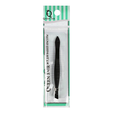 Пинцет для бровей Queen Fair 1492255 узкий, скошенный 8,5 см, чёрный