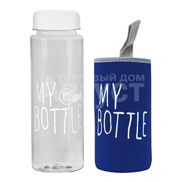 Бутылка для воды "My Bottle" матовая с термочехлом 500мл, цвет белый, синий