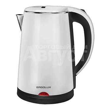 Чайник электрический Ergolux ELX-KS09-C41 1600Вт, нержавеющая сталь, пластик, черно-белый, 1,8 л