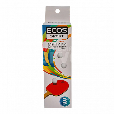 Мяч Ecos 323109 для пинг-понга 3 шт пластмасса белый