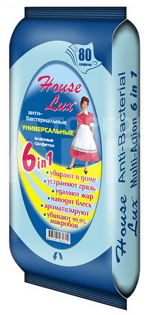 Влажные хозяйственные салфетки House Lux универсальные антибактериальные 80шт